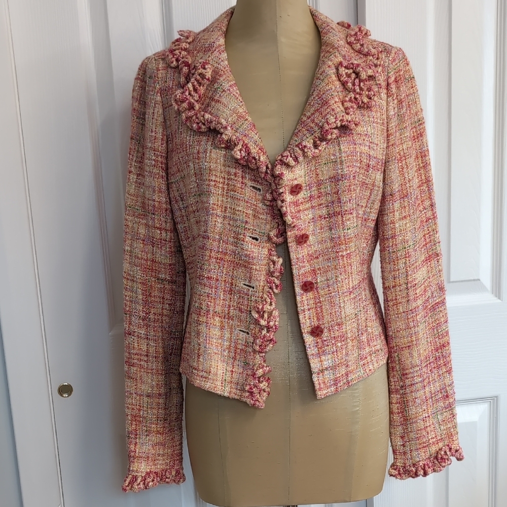 teri Jon Tweed suit - Pink and Cream